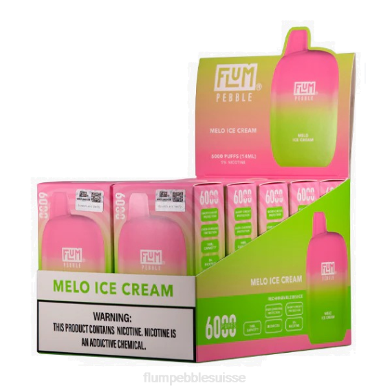 FLUM PEBBLES 6000 bouffées 10 paquets | Flum Pebble Flavors H2R456 glace au melo